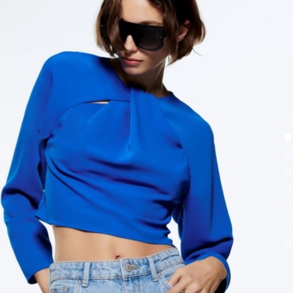 Zara blue knotted long sleeve top